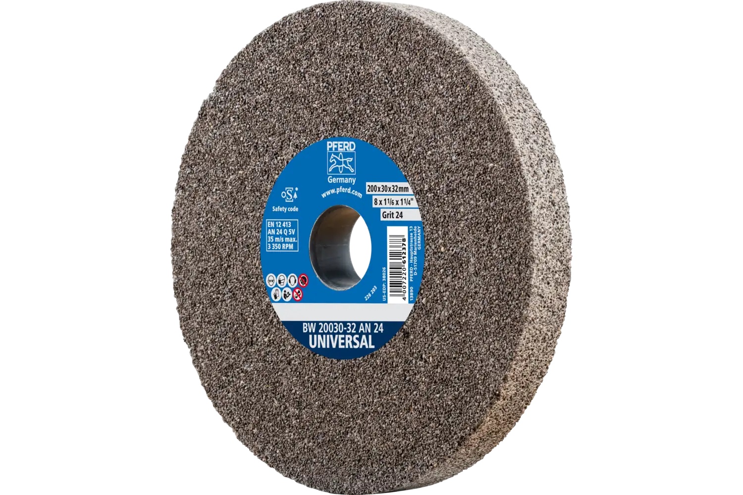 Picture of Pferd Vitrified Bench Wheel, Universal, 8" X 1-1/4 X 2, 24 Grit, Aluminum Oxide
